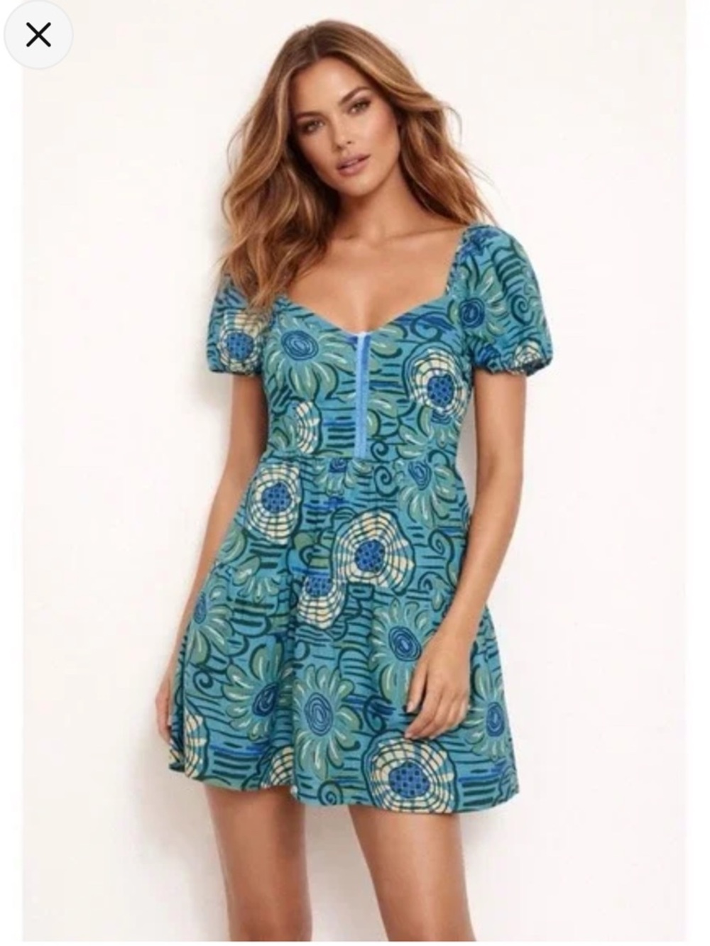 House of Harlow 1960 Blue Green Floral Mini Dress w/ Puff sleeves Size XS NWOT